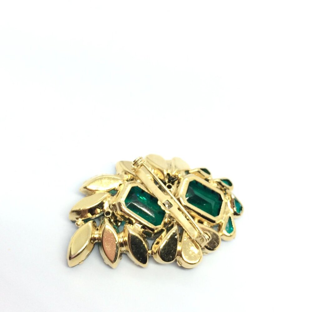 VINTAGE EMERALD Rhinestone Brooch  Earring Set Green Glass Prong Clip on MCM - Picture 16 of 16